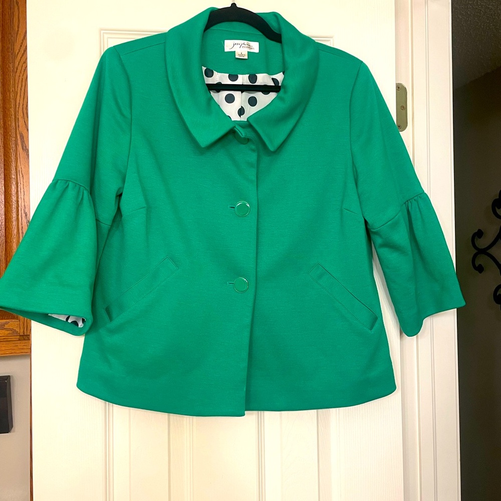Josephine Essentials Green 3/4 bell sleeves button up short jacket size Small